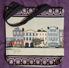 Shelias VTG '98 Signed RAINBOW ROW Embroidered Carry-all Tote Bag COLLECTIBLE*