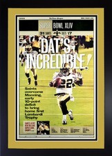 Original NO Saints Super Bowl XLIV Framed Newspaper Sports Section Tracy Porter