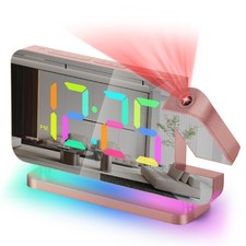 Projector Clock 7.4In Digital Alarm RGB Night Light USB C Auto Dimming Rose Gold