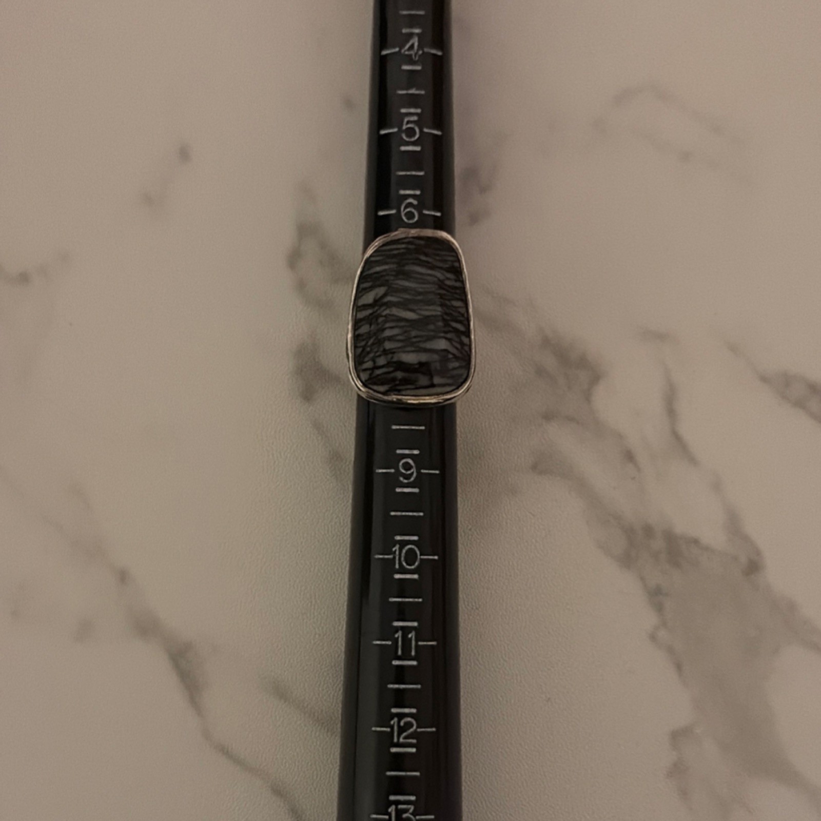 Silver Statement Ring with Black Cushion Stone Be… - image 1