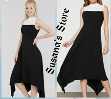 NWT BCBG MAXAZRIA SIZE M BLACK & WHITE COLORBLOCK ASYMMETRIC HANDKERCHIEF DRESS