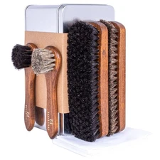 FootFitter Essential Shoe Brush Set, 6 Piece Brush Set with Shoe Shine Cloths