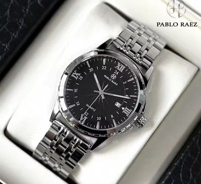 Pablo Raez Luxury Men's Watch Water Resistant Date Stainless Steel Black NEW