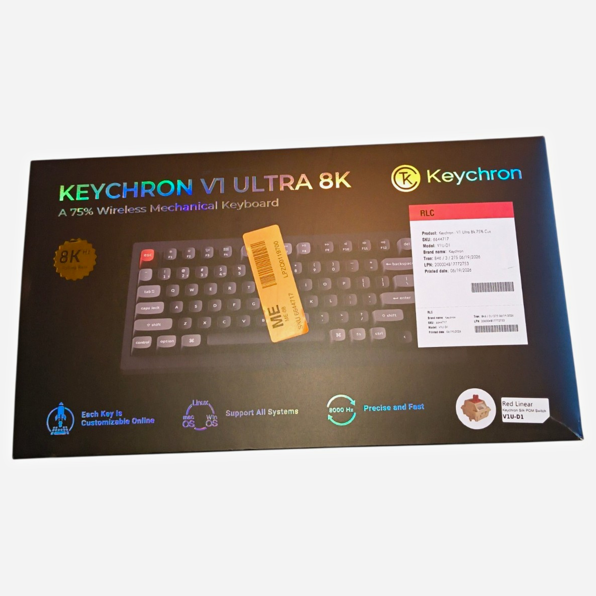 Keychron V1 Ultra 8K 75% Wireless/USB Mechanical Keyboard QWERTY Knob V1U-D1