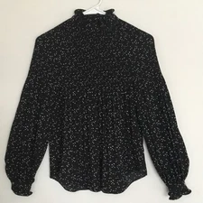 Lauren Ralph Lauren Pleated Long Sleeve Chiffon Black/White Birds Blouse Sz PXS