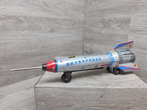 Retro Tinplate Toy Rocket MS378 Sky Express Apollo Friction Spaceship Works 