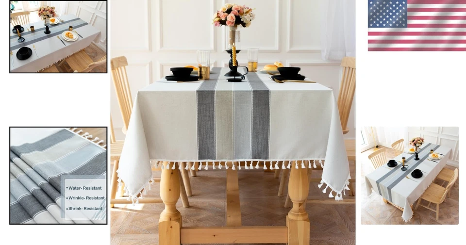 Chic Waterproof Tablecloth with Tassel - Perfect for 6-8 Seating Arrangements - Image 2 of 4