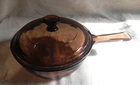Vintage Vision Corning USA Ware Amber Brown 0.5 L Sauce Pan Pot Pyrex Lid P81C
