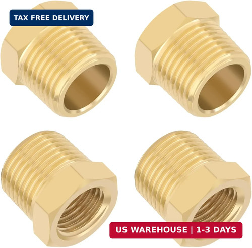 4PCS Brass Reducer Hex Bushing 3/8 NPT Male to 1/4 NPT Female Pipe Fitting