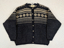 Vtg Eddie Bauer Wool Nordic Snowflake Fair Isle Cardigan Sweater USA Womens Sz L