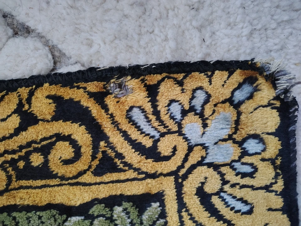 Vtg COWBOY WESTERN horses velvet ART Wall Picture TAPESTRY  - Image 3 of 4