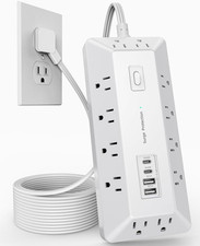 16 in 1 Surge Protector Power Strip with 4 USB 2 USB C and 12 AC Outlets Exten