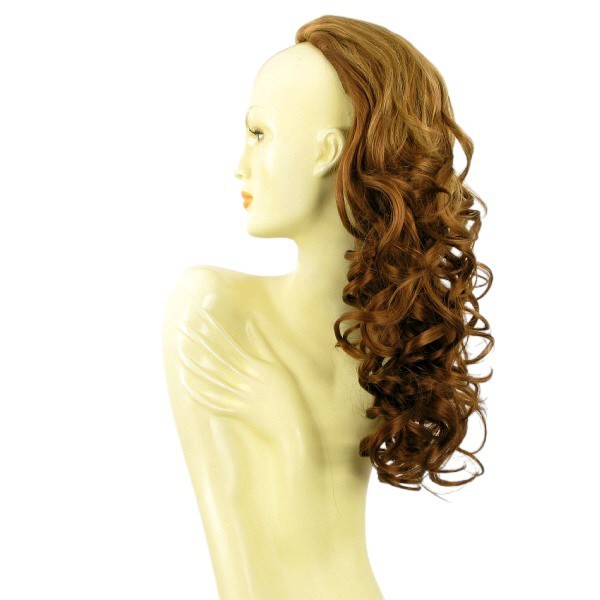 Demi-perruque ondulée 58 cm blond foncé cuivré ref 016 postiche demi-tête wavy g27