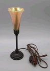 Antique Pulled Feather Glass Boudoir Lamp Quezal Tiffany Works 11" Tall