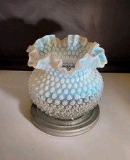 VTG Fenton White Opalescent Hobnail Ruffled Edge 5 1/2 Vase