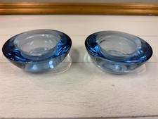 Set 2 Blue art glass tea-light votive holders