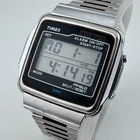 Vintage Timex Digital Watch Men Silver Black Rectangle Alarm Chrono New Battery