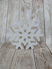 New 5" White Glitter Snowflake Cutout Wood Block Sign Decor Winter Christmas