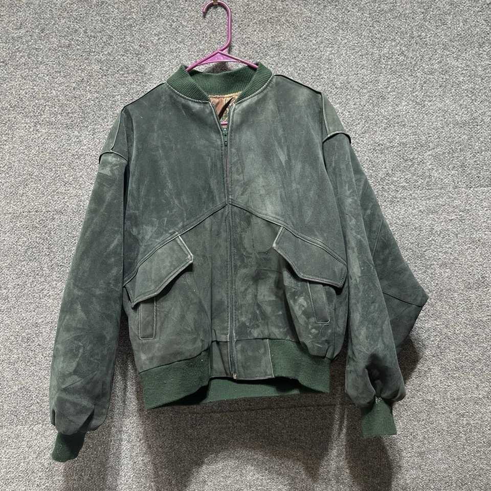 Vintage Italian Moda Leather Bomber Jacket L/XL – Made in Italy Green Suede, Pat - Image 2 of 4