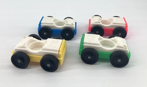 Lot of 4 Vtg Fisher Price Toys Little People White Top Single Seat Garage Cars
