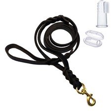 6 ft Double Handle Leather Dog Leash with Traffic Handle for Small Large