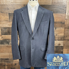 Stafford Sport Coat Mens 42L Navy Blue Silk Wool Blazer Suit Jacket Casual