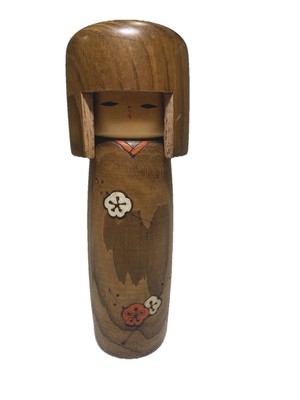 SIGNED JAPANESE KOKESHI DOLL RED & WHITE PLUM BLOSSOM ''UME'' KIMONO BY USABURO !
