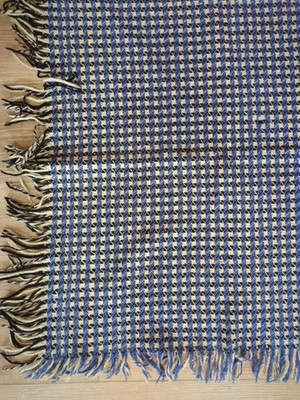 Vintage Goodwin Weavers Houndstooth Blue Black White Fringed Wool
