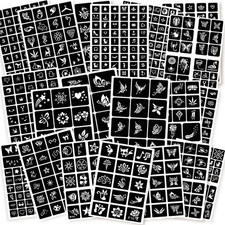 Churlchurl 575Pcs Temporary Tattoo Stencils, 20 Sheets Henna Tattoo Stencil Kit