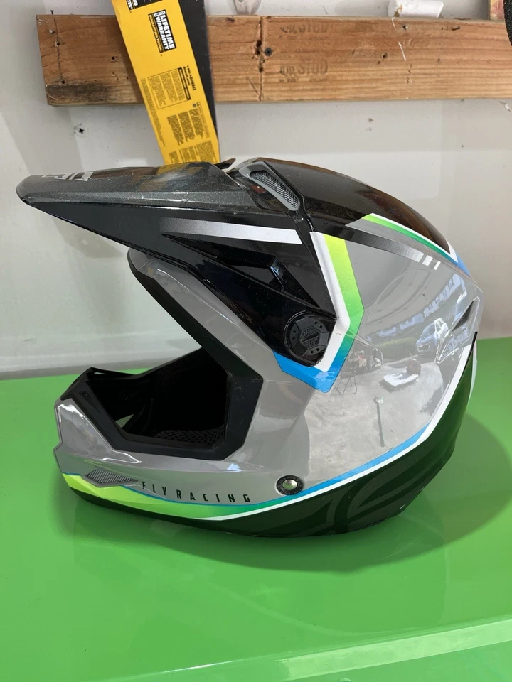 Casco Fly Racing Dirt-bike/motocicleta, adulto grande, gris/negro/verde/azul Foto 3 de 4