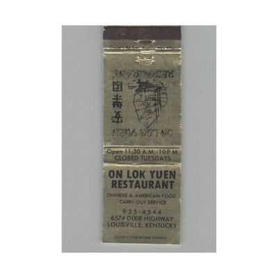 Matchbook Cover On Lok Yuen Restaurant Louisville KY