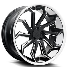 22x922x10.5 Azad Wheels Az1101 Gloss Black With Chrome Ss Lip Rims 4pcs