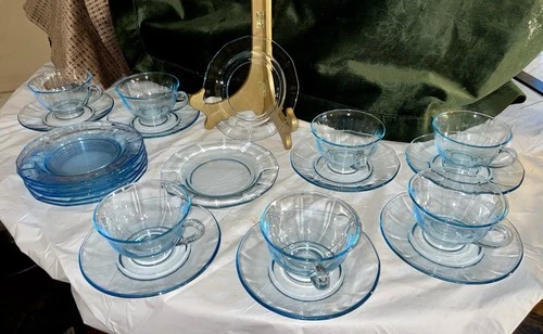 Fostoria Fairfax Azure Blue Tea Cups Saucers Desert Plates Depression Lot Of 23