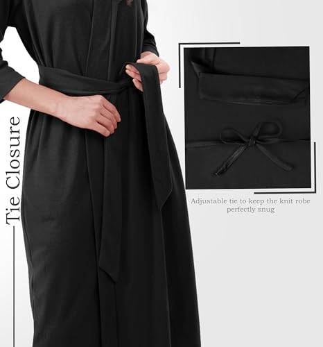 Women's Robe Long Knit Bathrobe 3/4 Sleeves Soft Kimono Lightweight Loungewear - Picture 6 of 7