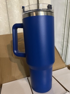 Blue 40 oz Plastic Insulated Tumbler with Handle & Drink-Through Lid