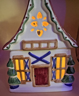 Pfaltzgraff Nordic Christmas Ski Chalet Tea Light Candle Holder Vintage 1999