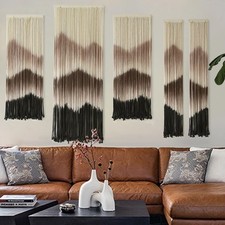 Large Macrame Wall Hanging Mountain Handmade Brown Dip-Dyed Boho Wall Decor 5...