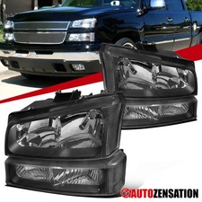 Fit 2003-2006 Chevy Silverado Avalanche Black Headlightssignal Bumper Lamps