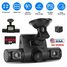1080P Full HD Car Dash Cam Front Inside Rear Camera Night Vision Video Recorder