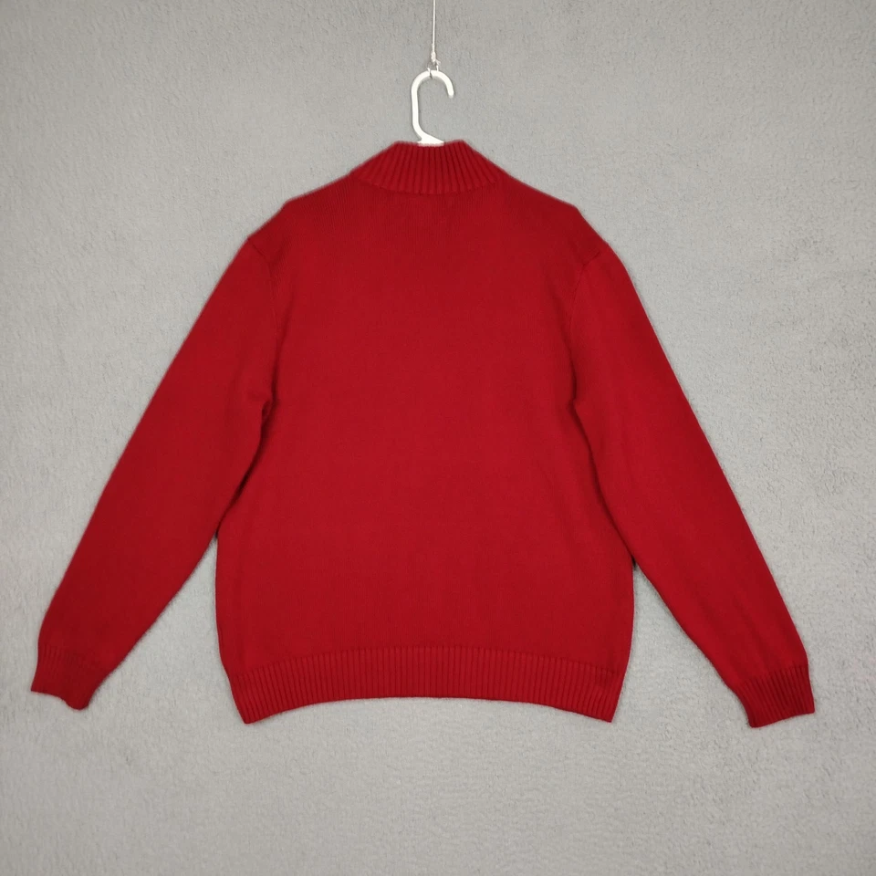 Polo Por Ralph Lauren Suéter Para Hombres XL Rojo 1/4 Cremallera Cuello Simulado Tejido Algodón Pullover Foto 3 de 4