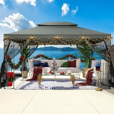 COBIZI 10x13 Heavy Duty Gazebo with Nettings Outdoor Double Roof Patio Canopy