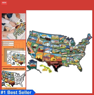 USA Map Decal Sticker Waterproof UV Protected Road Trip Camper Vinyl Travel