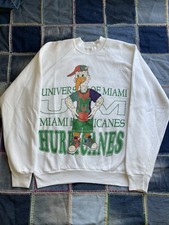 Vintage 90s Miami Hurricanes Sweatshirt Size L/XL Sports USA Made White Crewneck