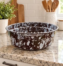 Vintage Brown White Splatter Enamelware Graniteware Colander Strainer Farmhouse