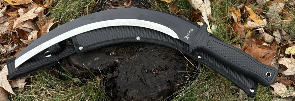 16” Machete Crescent Hook Blade Rubber Handle Nylon Sheath Black Harvest Sickle - Image 4 of 4