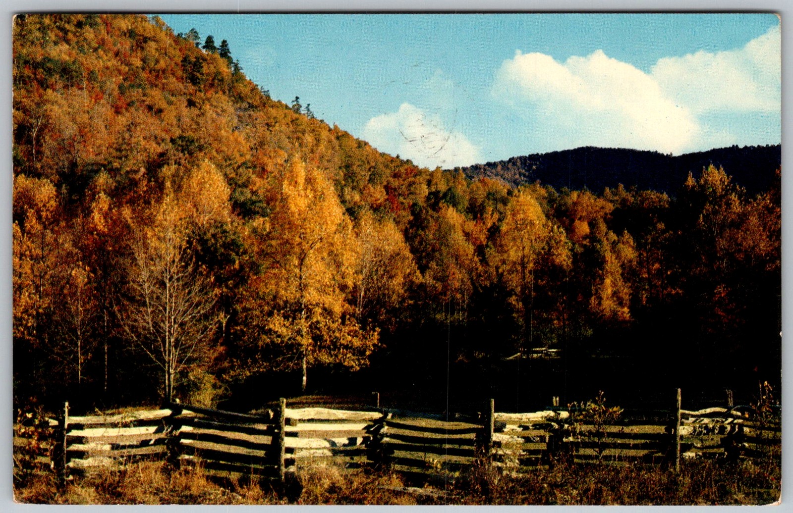 Vtg Postcard Mountain Scene Fence Gatlinburg, TN 1950s