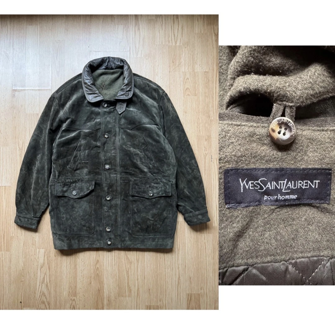 SAINT LAURENT (YSL) Giacca vintage Yves Saint Laurent pour homme scamosciata kaki