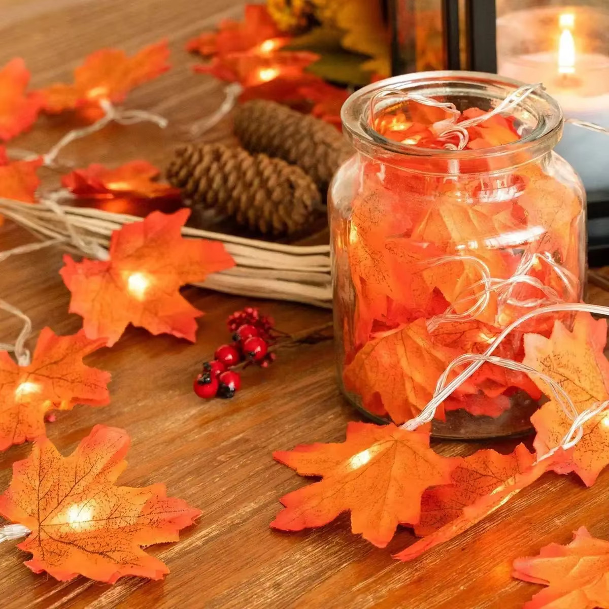 1PC 10/20/40 LED Red Maple Leaf String Lights Battery Powered Fall Decor