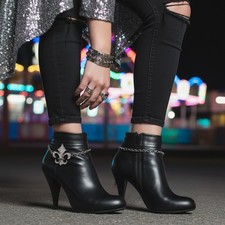 NEW Women Silver Metal 2PCS Boot Chain Bracelet Shoe Fleur De Lis Lily Charm USA