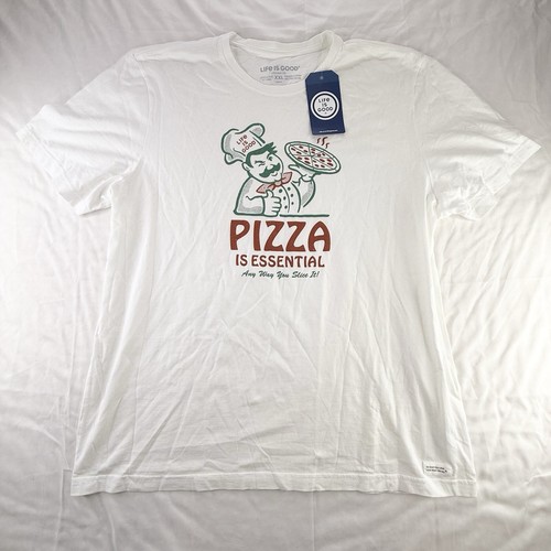 Life Is Good Men’s XXL Shirt Crusher Tee Pizza Is Essential White 2XL